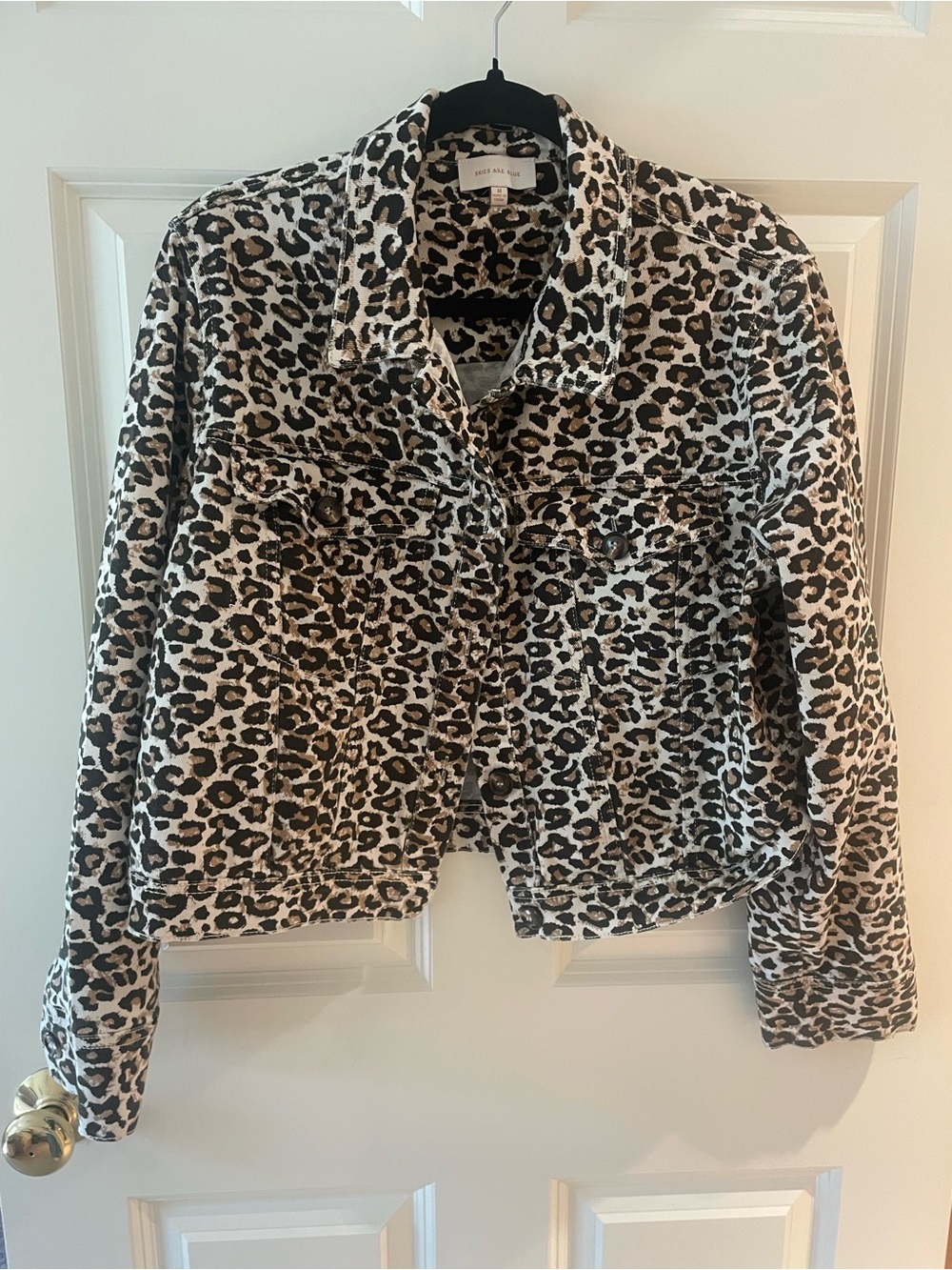 Skies Are Blue Leopard Print denim Jacket in Black and Tan
